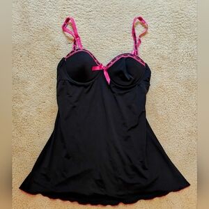 Y2K Black & Pink Babydoll w Adjustable Straps, Back Detail Negligee Lingerie